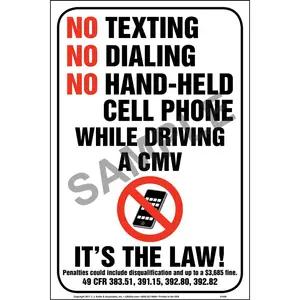 No Texting/Dialing/Hand-Held Cell Phone While Driving CMV Sign