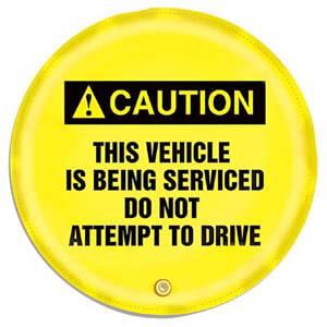 STOPOUT® Steering Wheel Message Cover - Caution This Vehicle is Being Serviced...