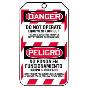 Bilingual Lockout/Tagout Tag - Do Not Operate Equipment Lock Out