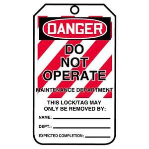 Lockout/Tagout Tag - Danger Do Not Operate Maintenance Department