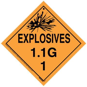 Division 1.1G Explosives Placard - Worded
