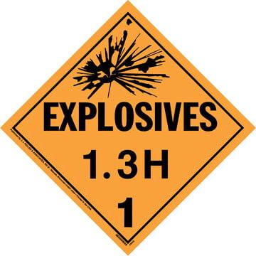 Division 1.3H Explosives Placard - Worded