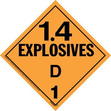 Division 1.4D Explosives Placard - Worded