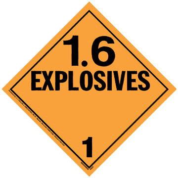 Division 1.6 Explosives Placard - Worded, Vinyl