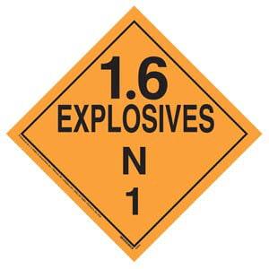 Division 1.6N Explosives Placard - Worded