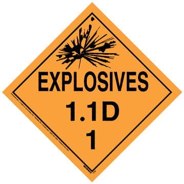 Division 1.1D Explosives Placard - Worded