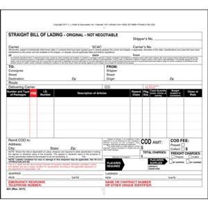 Straight Bill of Lading Form