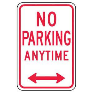 No Parking Anytime Sign with Arrow