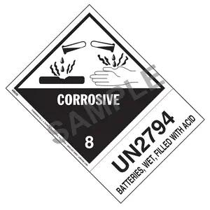 Numbered Panel Proper Shipping Name Label - Class 8, Corrosive – Batteries, Wet, Filled with Acid - UN 2794