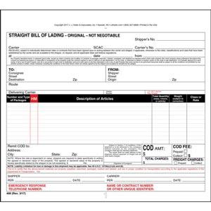 Straight Bill of Lading - Universal Form