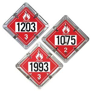 Aluminum Flip Placard - 3 Legend, Numbered, UN 1203, 1993, 1075
