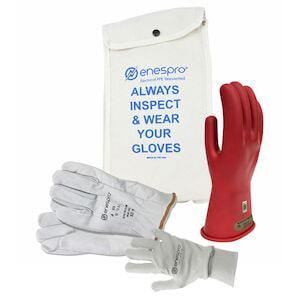 Enespro® Class 00 Voltage 11” Red Glove Kit with Flame Resistant Knit Liner Glove