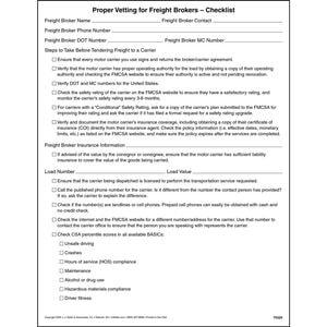Subcontracting Load to Other Carrier Checklist