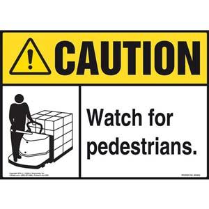 Caution: Watch For Pedestrians Sign - ANSI, Motorized Pallet Jack Icon
