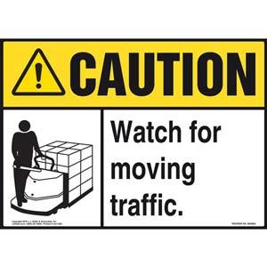 Caution: Watch For Moving Traffic Sign - ANSI, Motorized Pallet Jack Icon