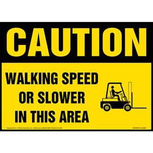 Caution: Walking Speed Or Slower In This Area Sign - OSHA, Forklift Icon